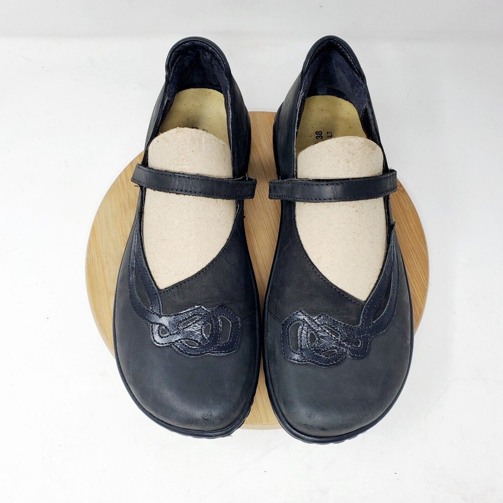 Naot Mary Jane‎ Shoes Womens 38 Bluegill Black Leather Comfort Loafer Low Wedge